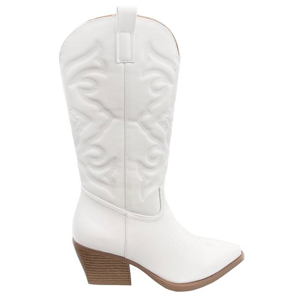 New White Western Cowboy Mid-Calf Boots - Picture 3 of 4